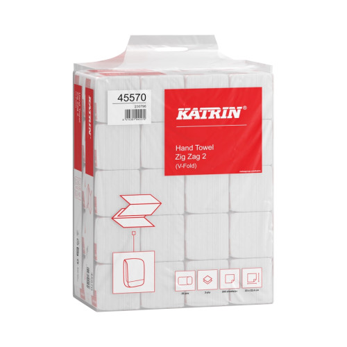 Katrin V-Fold Paper Towels Zig Zag 2Ply White 200 Sheet (Case 4000) 