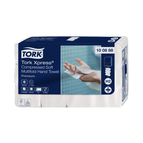 Tork H2 Xpress Compressed Soft Multifold Hand Towels, 2ply - White - Case of 2040