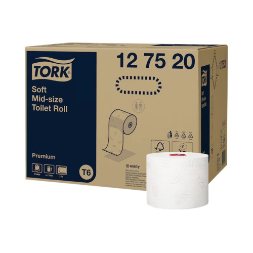 127520 - Tork T6 Mid-Size Premium 2Ply Toilet Rolls - Case of 27