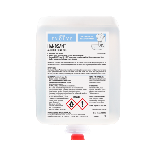 Evans Vanodine Hand Sanitiser - Handsan Cartridge - 1L - Case of 6